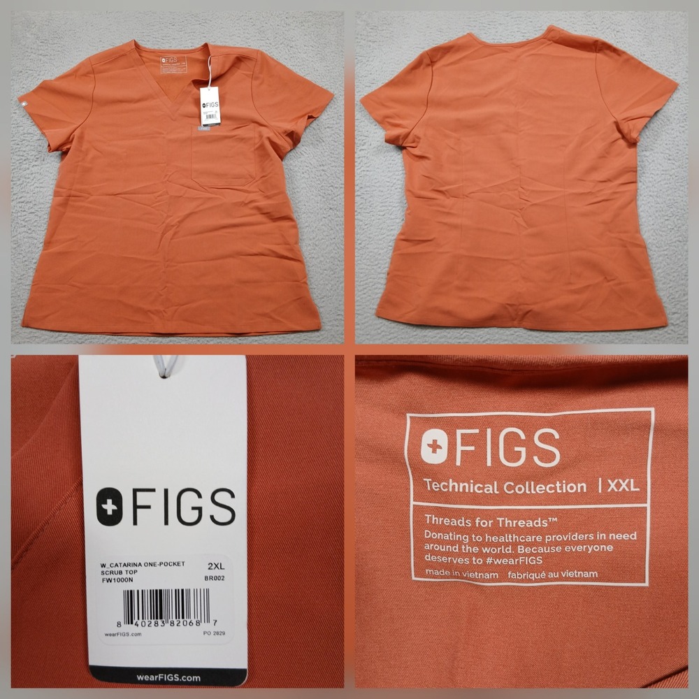 FIGS Catarina Scrub Top Womens XXL Orange One Pocket V Neck New